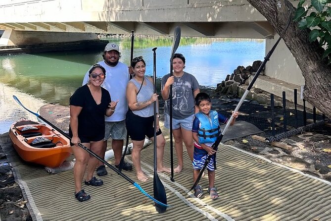 2 hour tandem kayak rental at our private launch area in Hale'iwa - From the river toward the calm bay