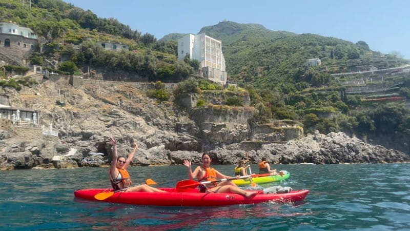 Amalfi: Kayak-Snorkel to Pandora Cave, Hidden Beach & Drinks - Entering Pandora Cave by kayak