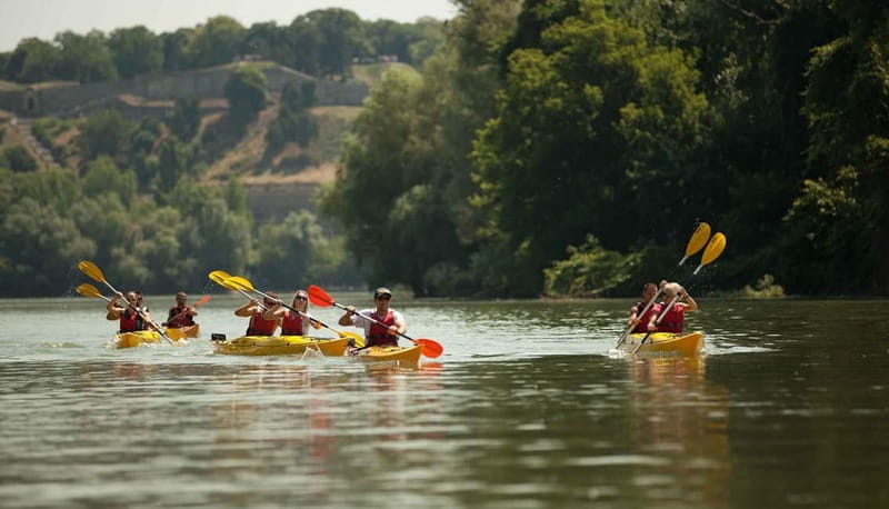 Belgrade: Great War Island Kayak Adventure - Downstream toward Nebojša’s Tower and Belgrade Fortress