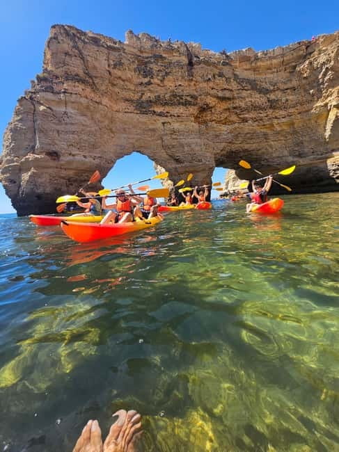 Benagil Cave: Guided Kayak Tour with Caves and Cliffs - Reaching the Marinha Beach area