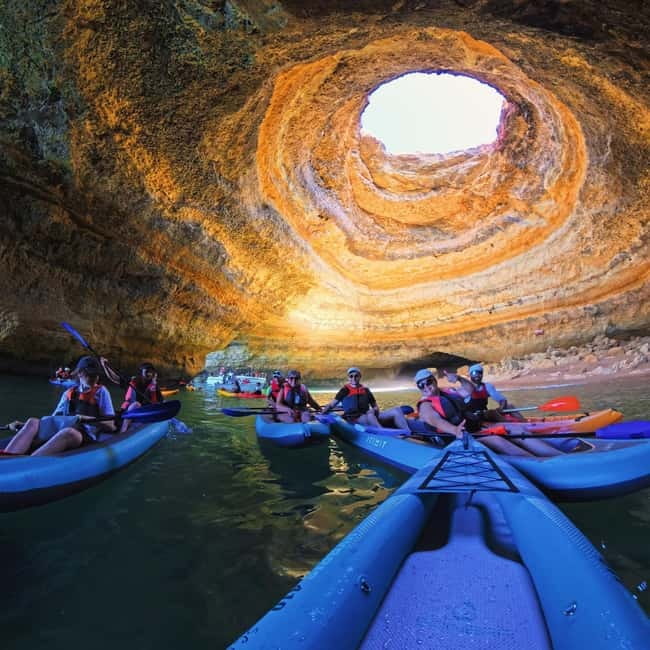 Benagil: Guided Kayak Tour inside caves and Praia da Marinha - The safety briefing at Benagil Beach