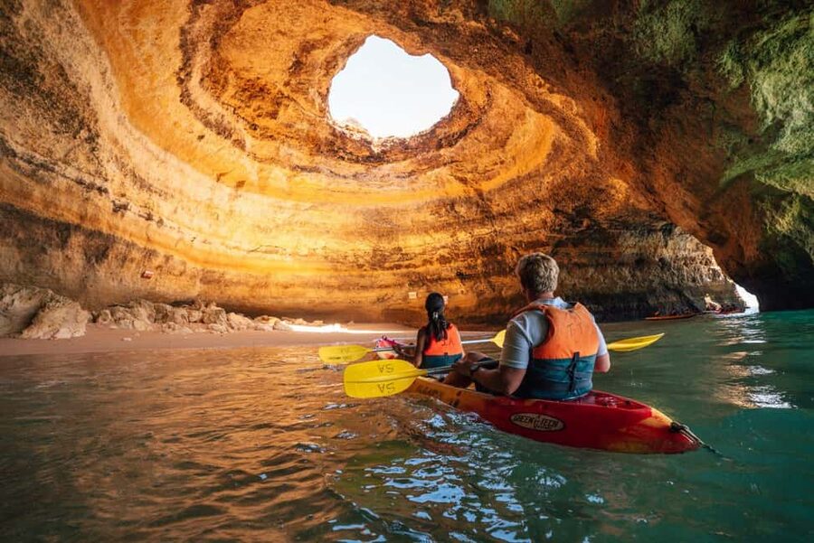 A kayak inside the Benagil sea cave, Algarve