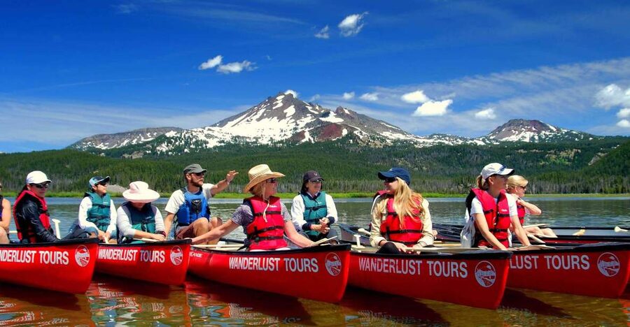 Bend: Half-Day Brews & Views Canoe Tour on the Cascade Lakes - Gearing up for a tandem canoe