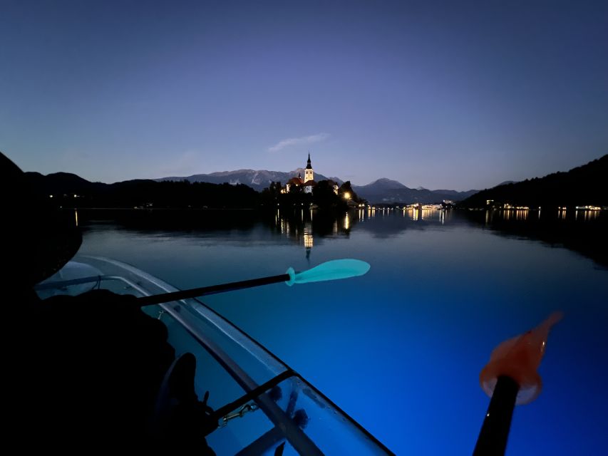 Bled: Guided Kayaking Tour in a Transparent Kayak - The lake at sunset and after dark