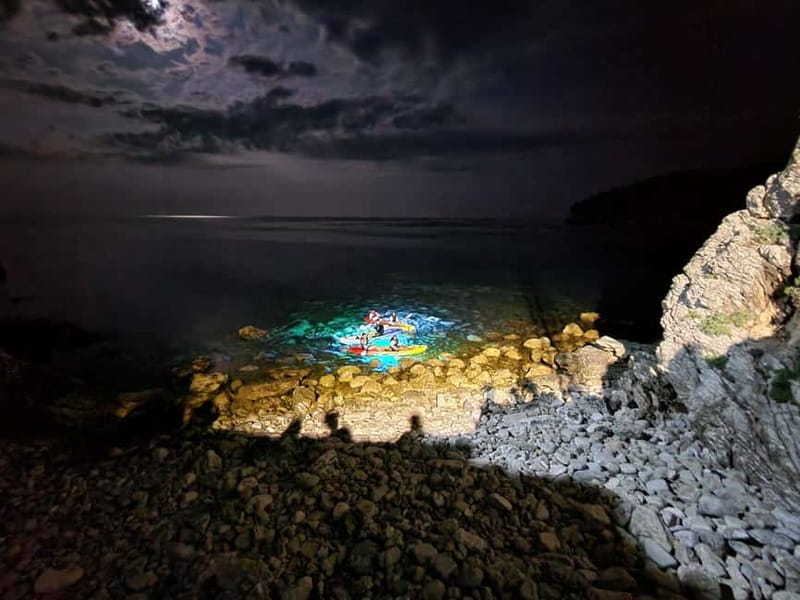 Budva: Night Lights Kayaking Tour - St. Nicholas Island and the chance to swim