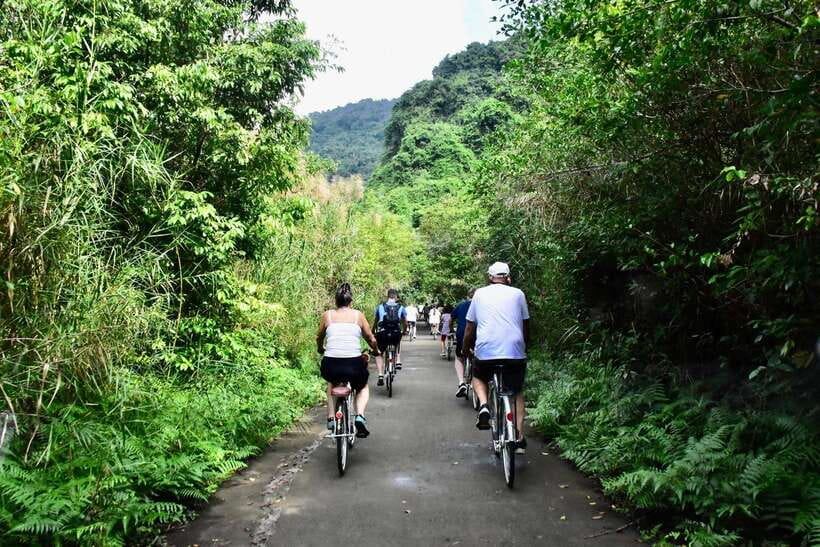 Cat Ba: Full- day trip with biking, kayaking, meal, tickets - Swimming at Ba Trai Dao and jumping from the deck