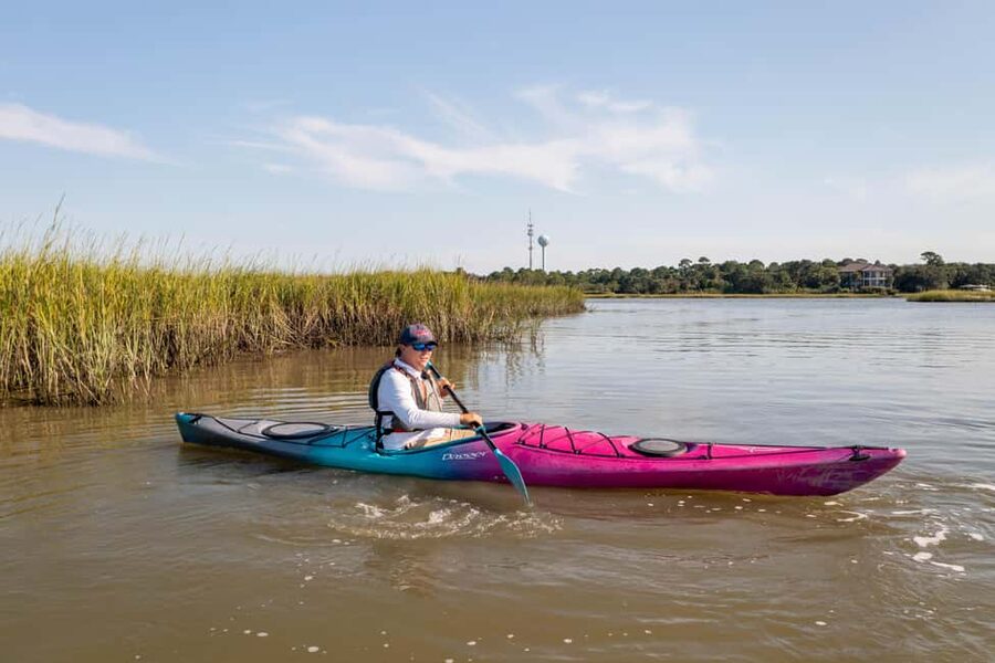 Charleston: Folly Beach Morning Kayak Dolphin Safari - Following the Folly River through calm water