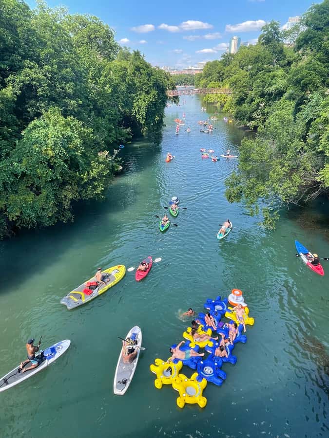Downtown Sunset Tandem Kayak with 1.5M Bats - Returning through Austin after dark