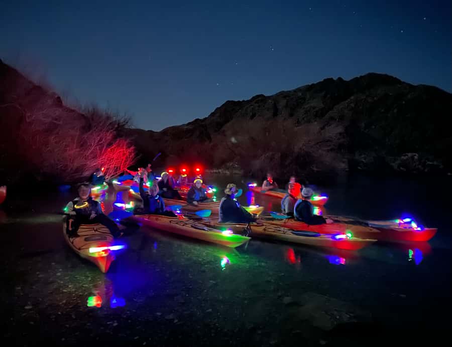 From Las Vegas: Moonlight Kayak Tour on the Colorado River - A beach stop with swimming and snacks