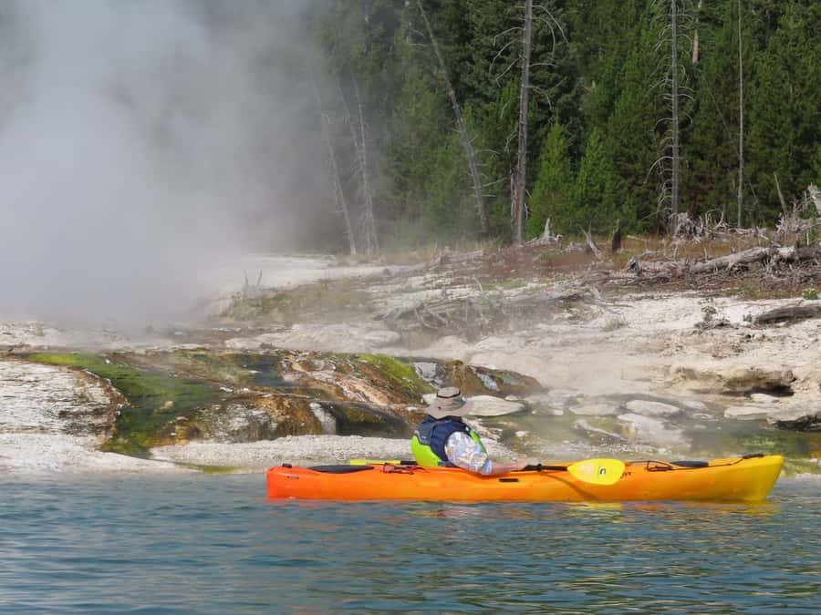 Grant Village: Yellowstone Lake Guided Kayak Tour - West Thumb Geyser Basin From a Kayak