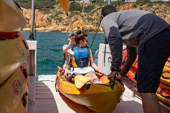 Guided Kayak Tour: Exploring Benagil Caves - Launching the kayaks near Benagil