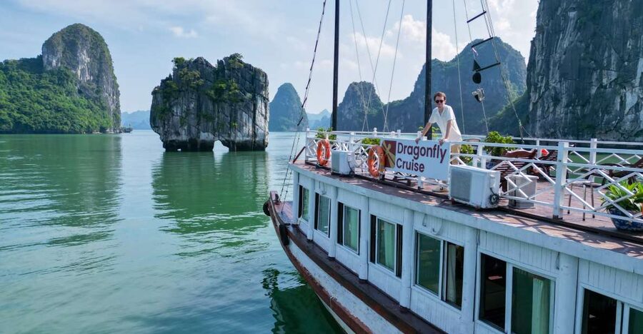 Hanoi: Islands & Caves Ha Long Cruise with Lunch & Kayaking - Boarding the Dragonfly Cruise around noon