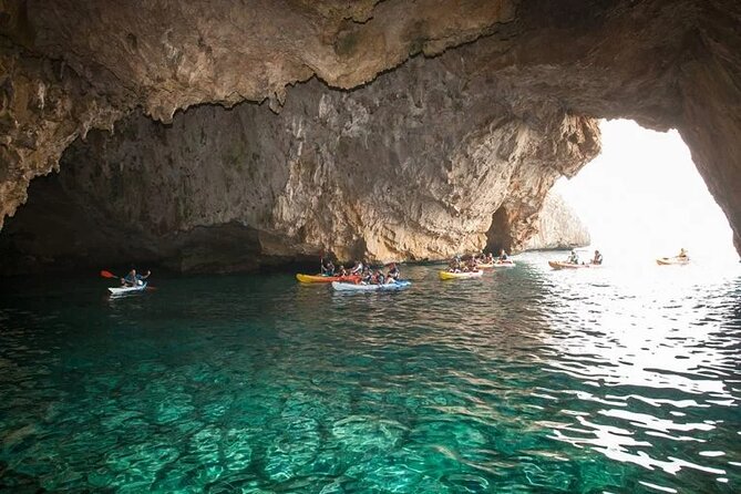 Kayak Javea Guided Cala Granadella, llop marí cave, cala en caló - Paddling along the Granadella coast