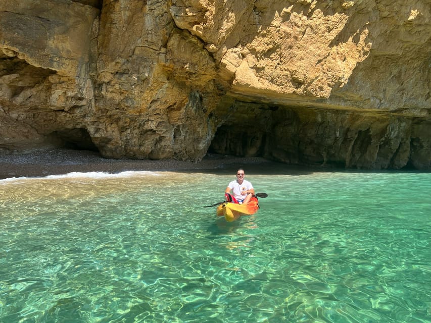kayak route in granadella javea cave llop marí,cala en caló - Entering Cova del Llop Marí