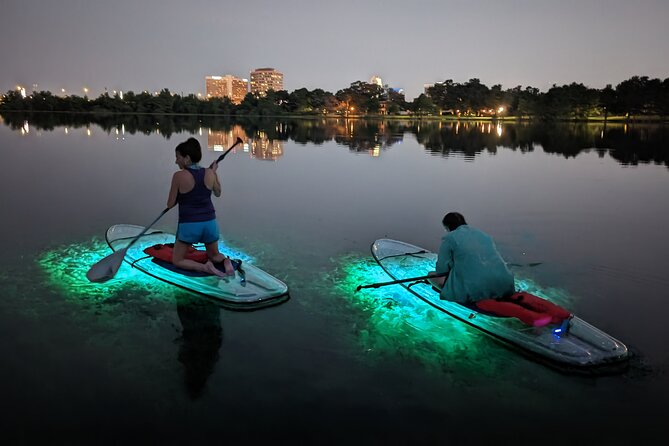 LED Glow in the Dark Clear Kayak or Paddleboard in Paradise - Paddling Under Sunset and City Lights