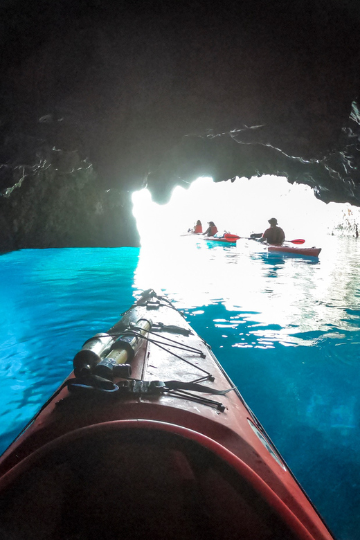 Lefkada: Blue Cave Kayak Tour with a Taste of Greece - Snorkeling over red starfish and reef