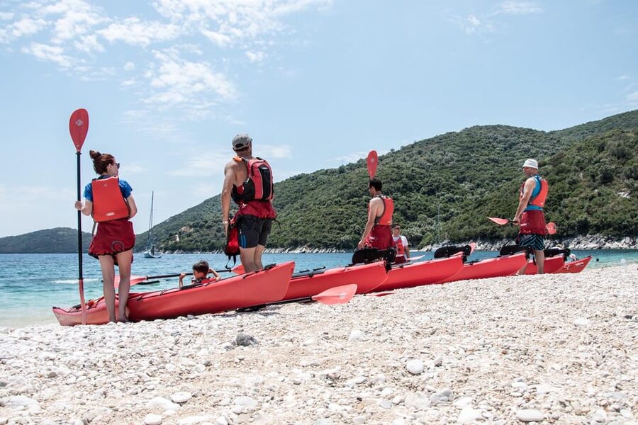 Lefkada: Blue Cave Kayak Tour with a Taste of Greece - Paddling across Rouda Bay