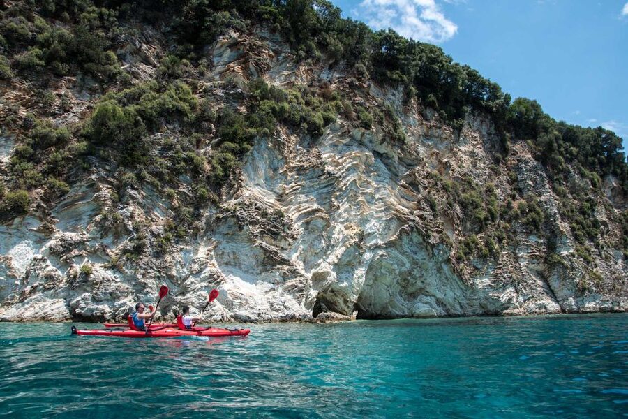 Lefkada: Full Day Sea Kayaking Tour - Circling pine-covered Madouri and the Valaoritis mansion