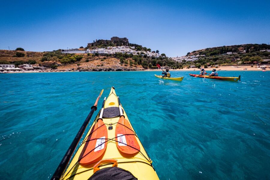 Lindos: Sea Kayaking & Acropolis of Lindos Tour with Lunch - Returning toward Lindos for lunch