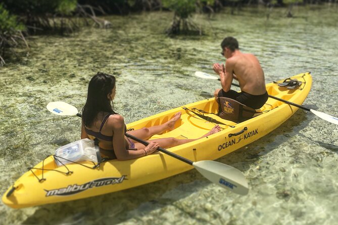 Magic Mangrove Paddle in Beef Island Lagoon - Stepping ashore on a tiny coral atoll