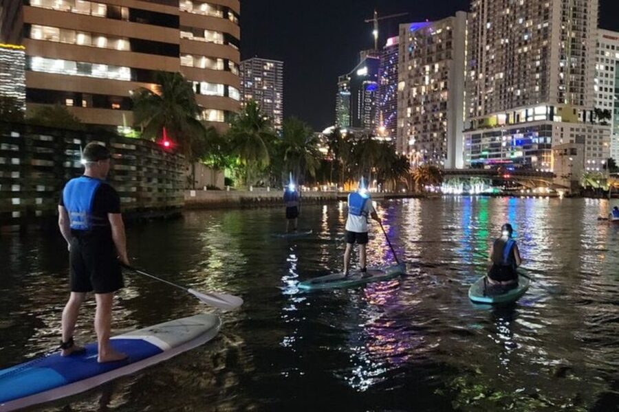 Miami: City Lights SUP or Kayak Night Tour - On the river: city lights, yachts, and restaurant views