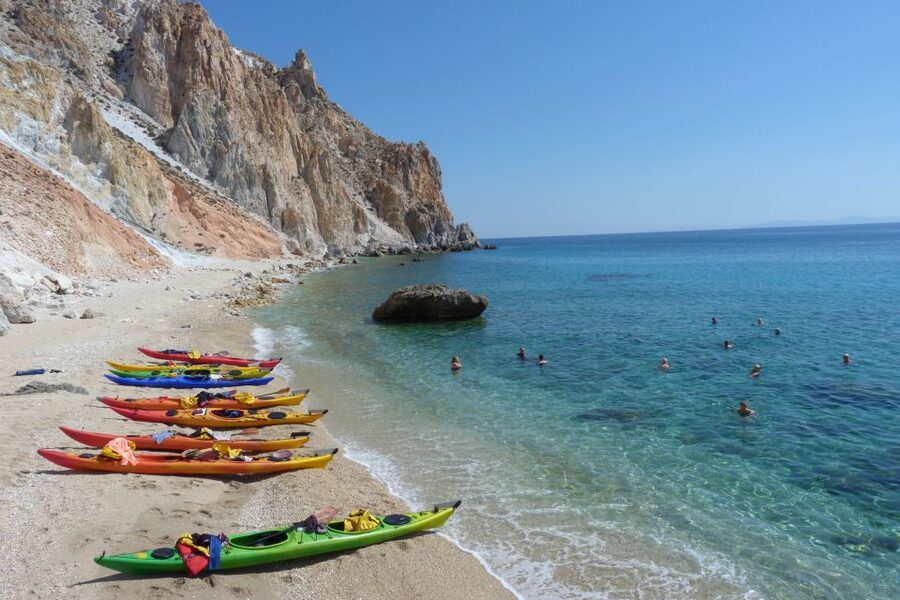 Milos: Guided Kayaking Trip with Snorkelling & Lunch - The return paddle and a well-earned beer