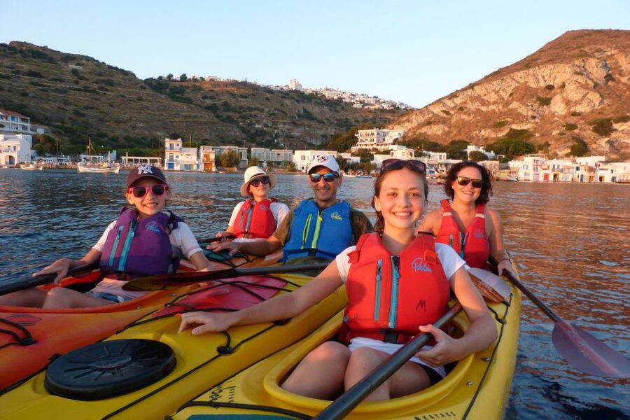 Milos: Sea Kayaking Trip at Sunset with Snack - The return paddle as the sun goes down