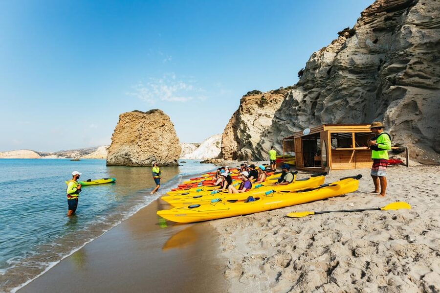 Milos: Tsigrado and Gerakas Beach Kayaking Tour - Paddling toward Tsigrado Beach