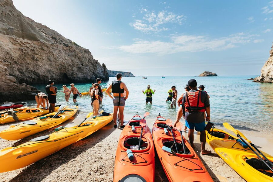 Milos: Tsigrado and Gerakas Beach Kayaking Tour - Gerakas and its pale volcanic cliffs