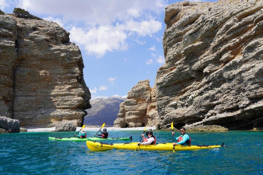 Naxos: Moutsouna Caves Sea Kayak Tour, Snorkeling & Picnic - Paddling through the caves and volcanic rock