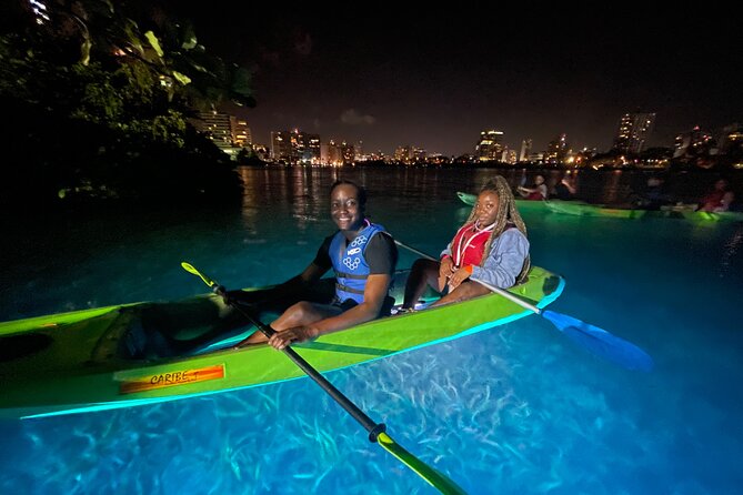 Night Kayak - Condado City Lights Tour - The clear-bottom kayak and the underwater view