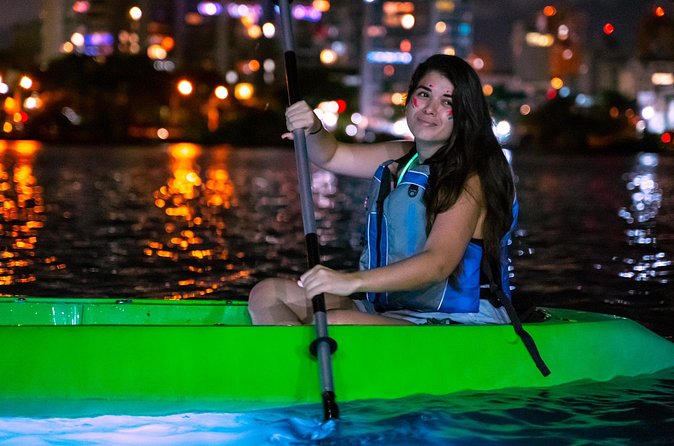 Night Kayak - Condado City Lights Tour - Paddling beneath the bridge and around the lagoon