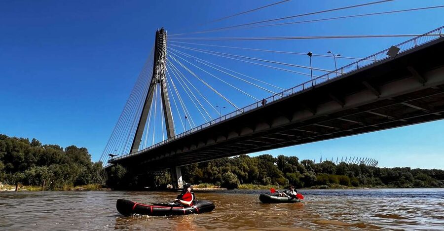 Packrafting kayaking guided tour Vistula river Warsaw Poland - Starting Under Most Łazienkowski Bridge