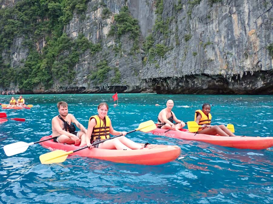 Phi Phi: Pirate Boat with Snorkeling, Kayaking, and Party - Monkey Beach brings the first close-up