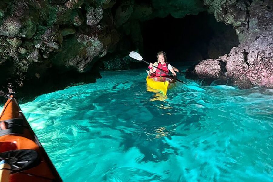 Porto Selvaggio kayak tour + cliff diving + cold springs - Pine trees, a cliff jump, and the Gaia Cave