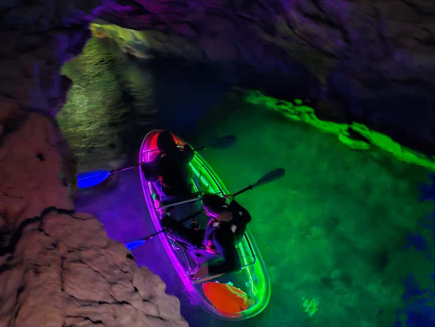 Pula: Istria Cave LED Illuminated Kayak Tour by Night - Getting used to the clear kayak