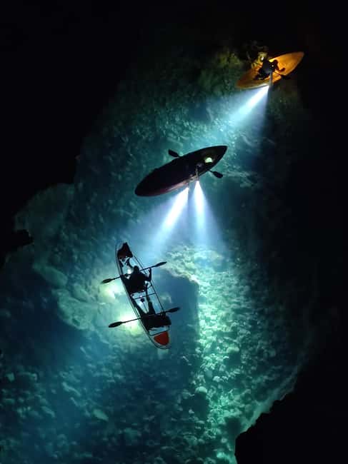 Pula: Istria Cave LED Illuminated Kayak Tour by Night - The cave beneath the stars