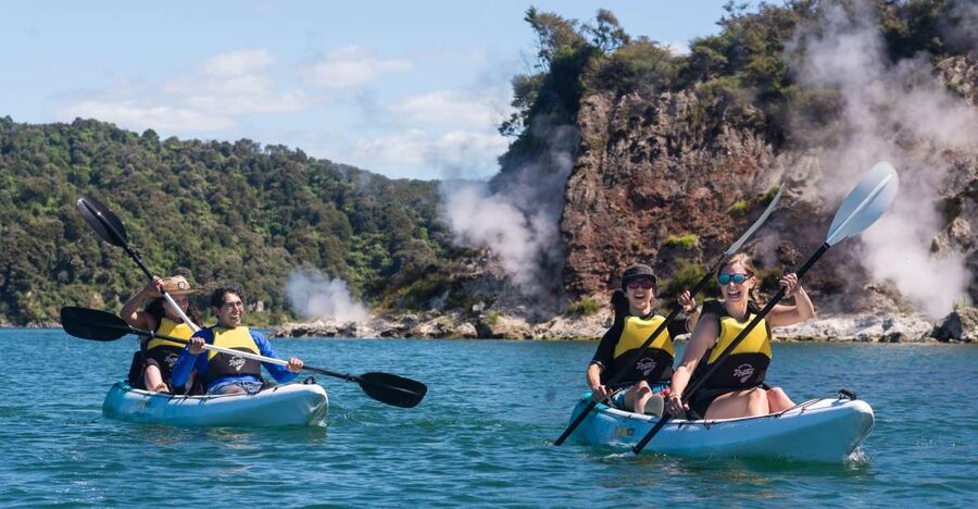 Rotorua: Waimangu Valley Walk and Steaming Cliffs Kayak Tour - Walking Down Waimangu Volcanic Valley
