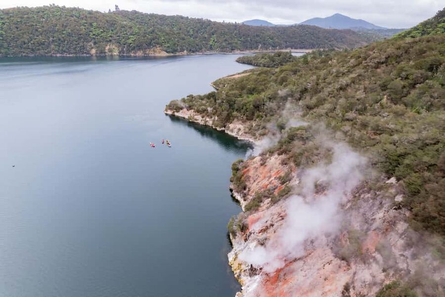 Rotorua: Waimangu Valley Walk and Steaming Cliffs Kayak Tour - Launching the Kayaks on Lake Rotomahana