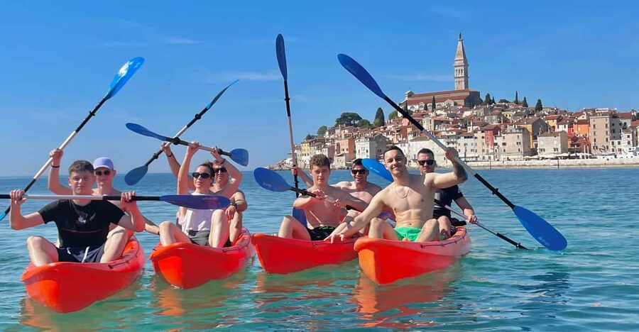 Rovinj:BUBA KAYAK TOURS:snorkeling,jumping,FREEdrinks&photos - Paddling toward Rovinj’s old town