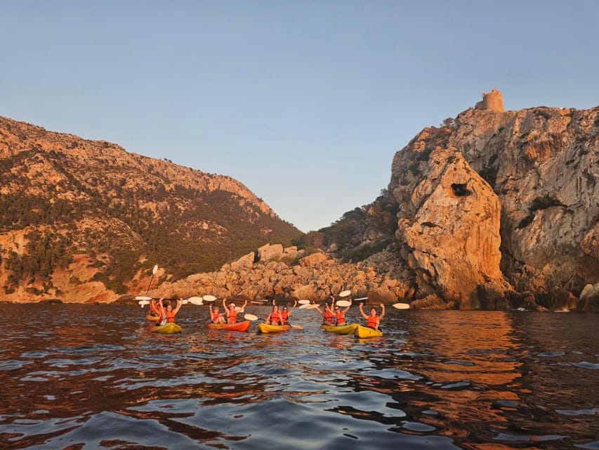 Sant Elm: Guided Kayak Sunset Tour with Picnic in a Cove - The cove stop: swimming, snorkelling, and lunch