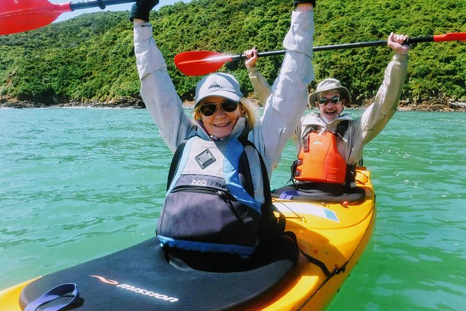 Small group guided sea kayaking in Akaroa marine reserve - Looking for Hector’s dolphins and penguins