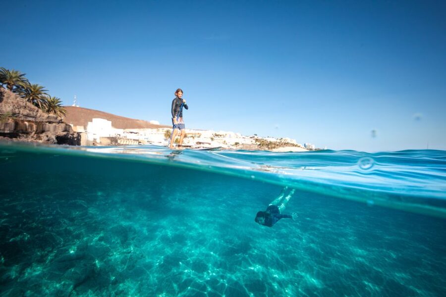 SUP taster course in the picturesque bay of Morro Jable - The Morro Jable bay from board level