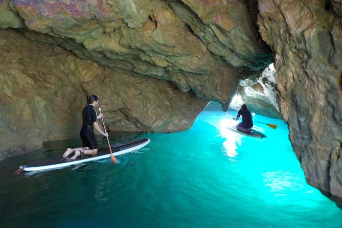 SUP Tour in Algarve Ingrina Caves w/ Snorkeling & Photos Included - Swimming into the smaller caves