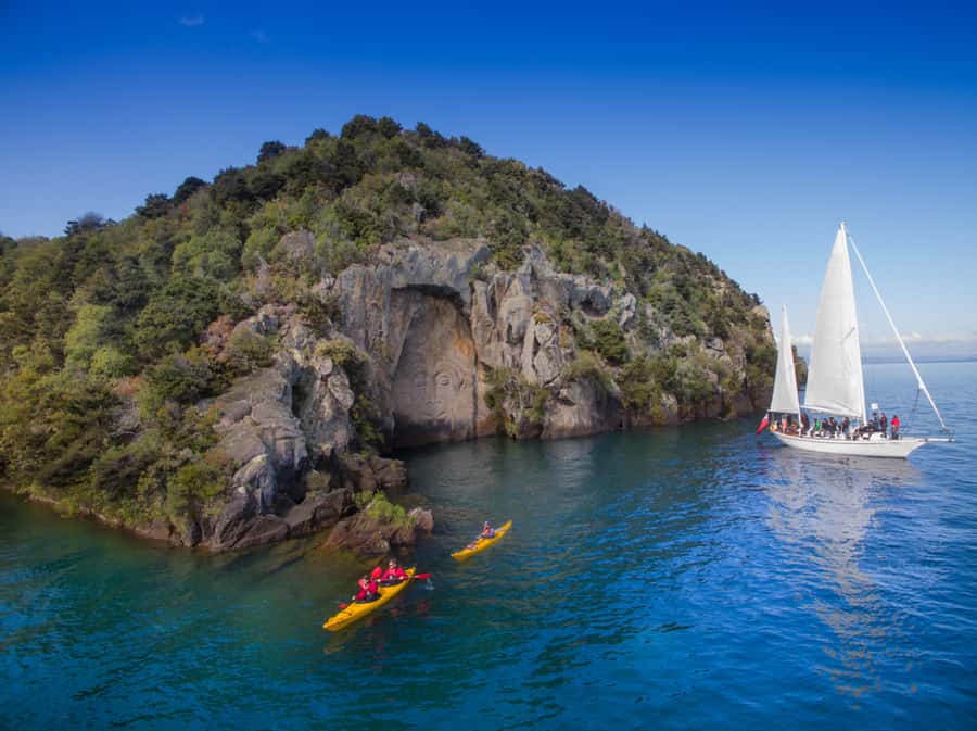 Taupo: Maori Rock Carvings Kayaking Tour - The first paddle across clear freshwater