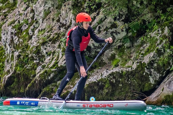 Whitewater Paddle Boarding on Soca River - Warm-up on the flat section